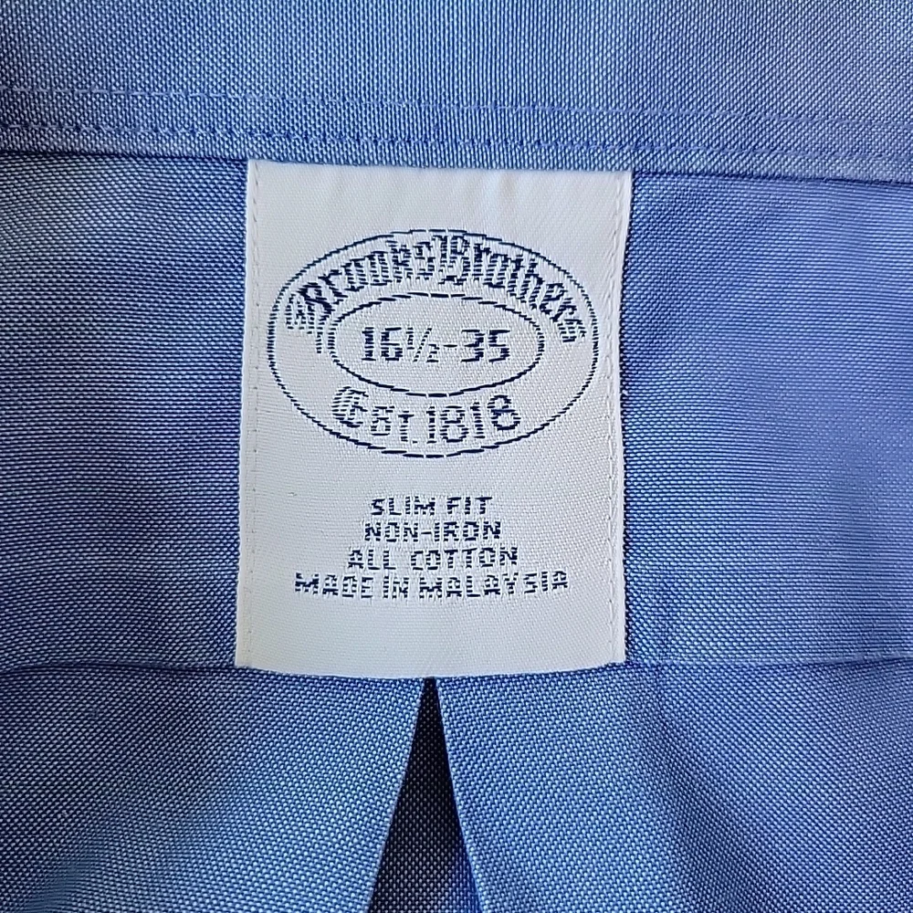 Brooks Brothers Dress Shirt Men's 16.5 35 Slim Fit Blue‎ Button Up Non Iron